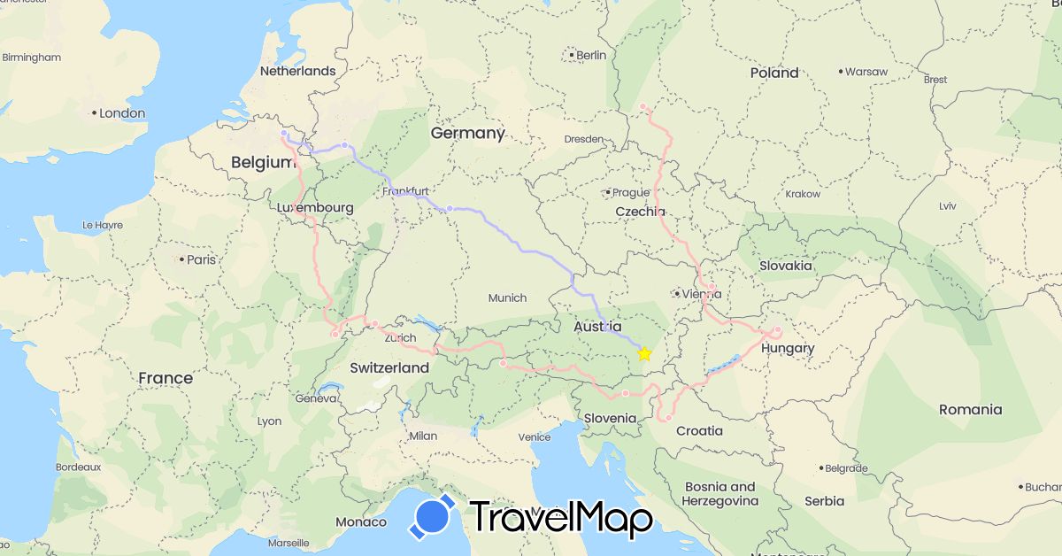 TravelMap itinerary: driving, an- und rückreise in Austria (Europe)